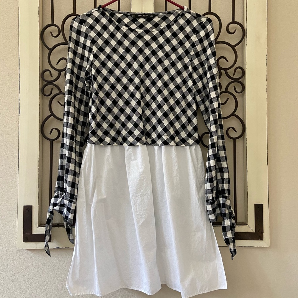 Zara plaid long sleeve shirt blouse tunic top XS